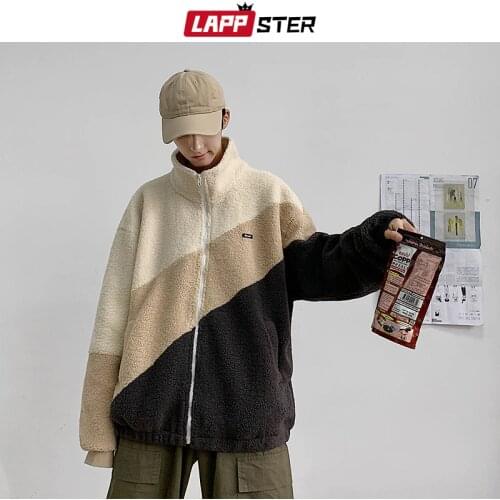 LAPPSTER Men Harajuku Patchwork Wool Winter Jackets Coats 2020 Mens Thick Streetwear Overcoat Male Hip Hop Jacket Windbreaker