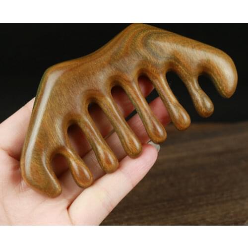 Green Sandalwood Massage Comb Wooden Wide Teeth Hairdressing Comb Head Meridian Massage Tool Anti Static Comb Massage & Scraping