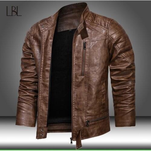 New Autumn Winter Mens Leather Motorcycle Jacket PU Warm Baseball Coat Men Soft Leather Jacket Zipper Design Windbreaker Clothes