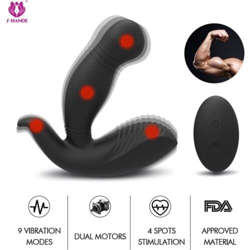 Remote Control Dual Motor 9 Speed Male Prostate Massager G Spot Dildo Vibrator Anal Butt Plug Sex Toys for Men Women Masturbator