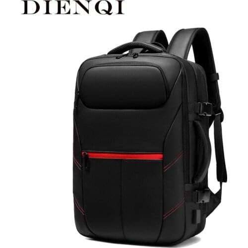 DIENQI Expandable Mens Computer Backbag With USB 30L Waterproof Male Bagpack Anti Theft Travel Bag Simple Laptop Backpack sac