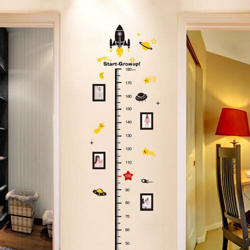 Height Measure Wall Stickers PVC Material DIY Cartoon Spacecraft Wall Decals for Kids Rooms Baby Bedroom Decoration