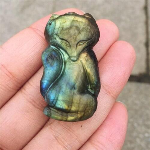 Natural labradorite stone fox Pure hand carving love pendant crystal jewelry gift 1pcs