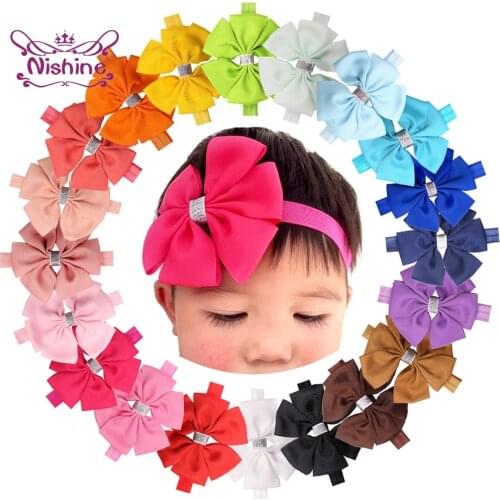 Nishine 10pcs/lot 4 Inches Boutique Handmade Grosgrain Ribbon Bowknot Baby Elastic Hairband Toddler Bows Headband Birthday Gifts