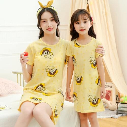 Fashion Summer Girls Nightgown Pajamas kids Short sleeved nightdress cute 100% cotton child baby sleeping dress 8 10 12 14 Years