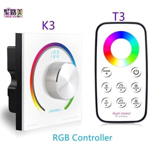 New K3+T3 RGB Rotary Controller Constant Voltage Wall Mount RF Wireless Remote control DC12V-24V for 5050 3528 RGB Led Strip
