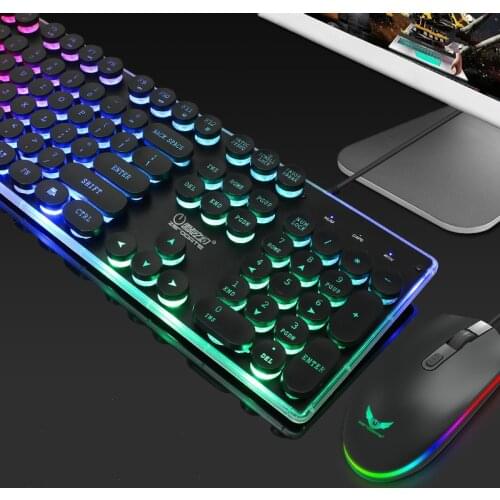 New manipulator rainbow crystal cap backlit laptop computer keyboard mouse professional wired gaming keyboard mouse set