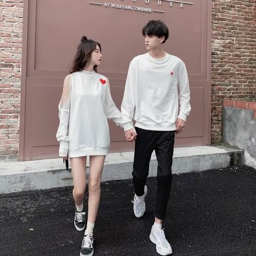 Couple outfit autumn outfit small public design bare shoulder hoodie embroidered love jacket couples clothes couples clothing