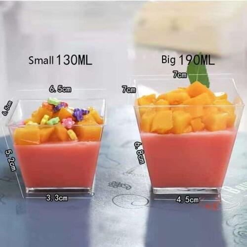 50pcs Disposable Plastic Cups Container Portion Transparent Trapezoidal Food Container for Jelly Yogurt Mousses Dessert Baking