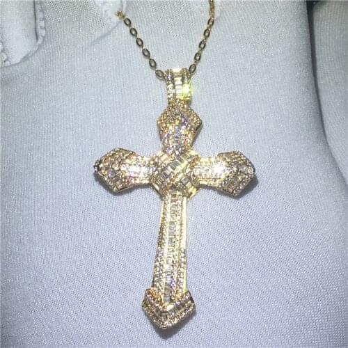 HIPHOP Big Cross Pendant AAAAA zircon cz Gold Color 925 silver Party Anniversary Pendants with necalace for women Men Jewelry