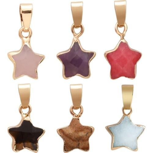 Star Pendants Charms Healing Crystal Quartz Rock Charms with Metal Chain for Bracelet Necklace Jewelry Making
