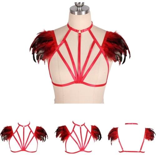 Harness For Women Feathers Accessories Tops Waist Suspender Belt Sexy Lingerie Pole Dance Rave Erotic Costume Fetish Bondage