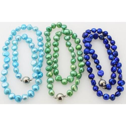 Freshwater pearl blue /green baroque 7-9mm necklace 16inch wholesale beads nature FPPJ woman 2018