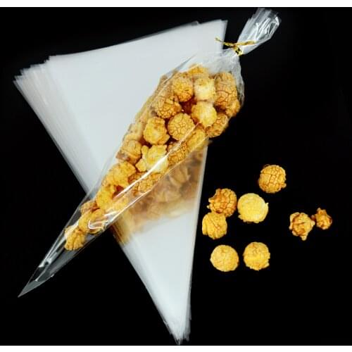 Clear Cellophane Packing Bag DIY Wedding Birthday Transparent Cone Candy Bag For Party Favors Bag Popcorn Halloween Treat Bags