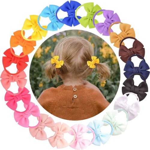 20Pcs/Lot 1.7Inches Solid Color Bows Hair Scrunchie For Kids Girls Elastic Hair Band Rubber Hair Rope Headwear Hair Accessories