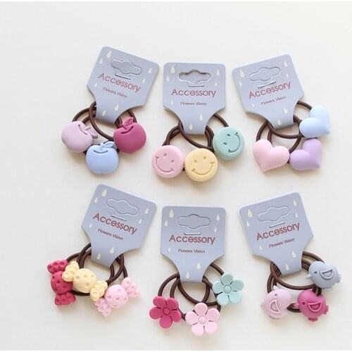 Set of 3 pcs Girls Cute Smile Face Apple Candy Hair Bands Hair Rope Ring Hair Ties Elastic Hair Accessories HT032