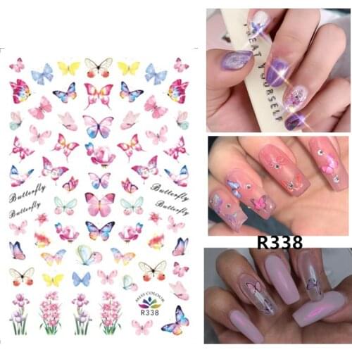 Self-adhesive 3D Stickers for Nails Pink Butterfly Flowers Nail Art Decorations Small Size Fashion Stickers Women Girl Nail Foil