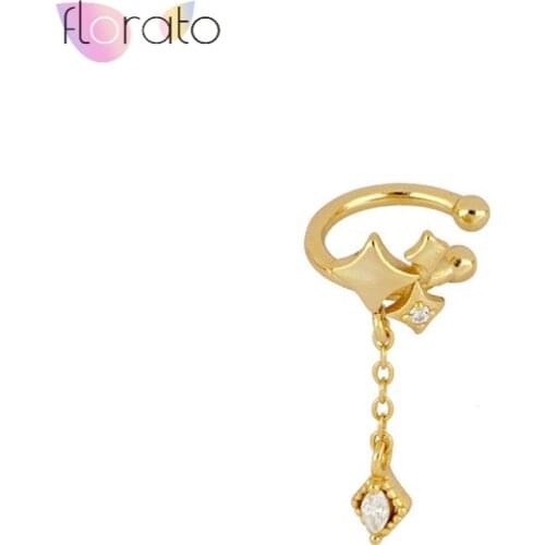 1 pcs 925 Sterling Silver White Zircon Clip Earrings Women Cute Gold Silver color Chian Ear cuff Fashion Jewelry 2020