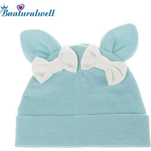 Bnaturalwell Cotton Newborn Baby Tire Caps With Ear Girls Boys Beanies With Bow Spring Toddler Girls Clothing Accessoroes H088S