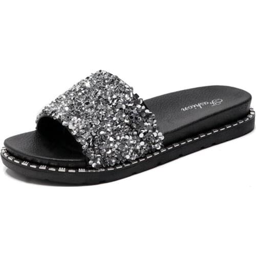 Summer Fashion Women Bling Sandals Outdoor Casual Flower Rivet Slides New Female Leisure Floral Rhinestone PVC Slippers