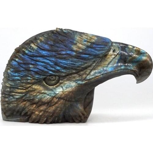 Eagle Figurine Decor Natural Labradorite Carved Animal Statue Home Ornament 6.8"