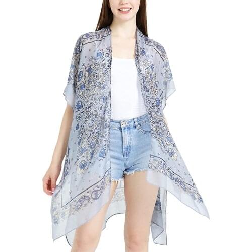 2021 Womens Swimsuit Cover Ups Bohemian Short Sleeve Open Front Semi-Sheer Split Kimono for Beach Vacation Club Birthday