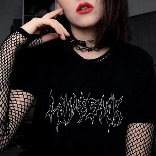 Women T-shirts Korean Black Style Oversize Gothic Tee Punk Hip Hop print Tops harajuku vintage aesthetic Short sleeve Sexy Tops