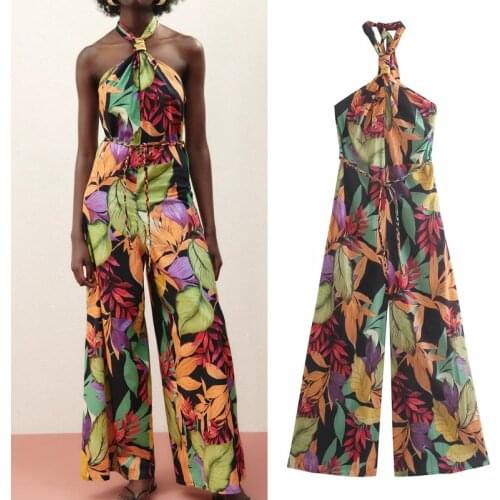 Sufuseason Za 2021 Summer Ladies' Off-the-shoulder Jumpsuit with Floral Bohemian Neckline Jumpsuits for Women Elegant