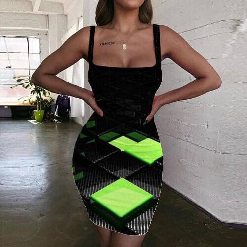 Giyu Brand Cube Dress Women Abstract Sundress Psychedelic 3d Print Art Bodycon Dress Womens Clothing Club New Korean Style