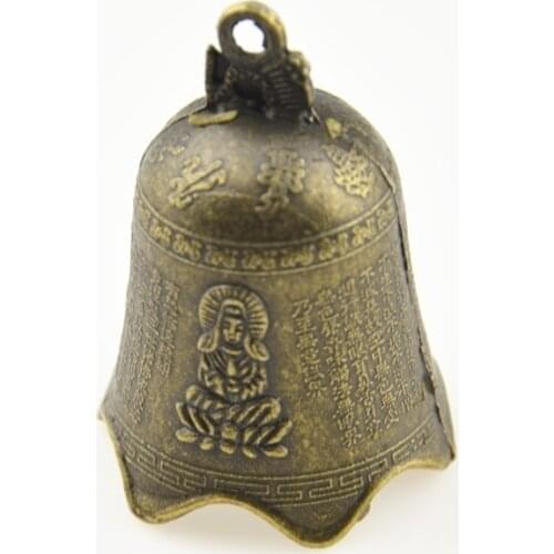 1PC Chinese Feng Shui Avalokitesvara Bell Antique lmitation Brass Alloy Lucky Bell Wind Chime Home Decor Mascot for Fortune Gift