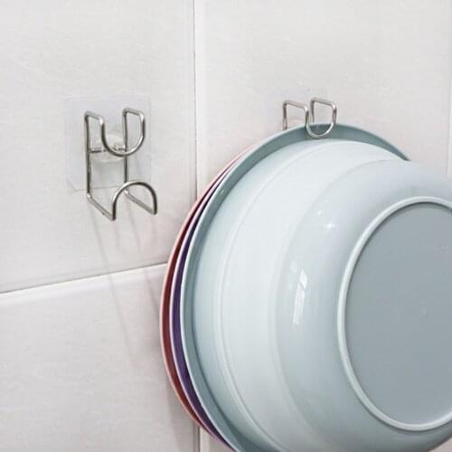 2PCS Stainless Steel Bathroom Kitchen Self Adhesive Hooks for Hanging Stick On Wall Hanging Washbasin Save Space Organizer