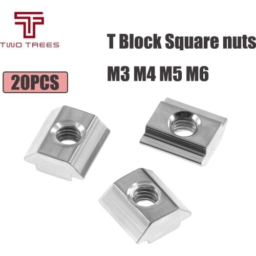 20Pcs/lot 2020 M3 M4 M5 M6 T Nut T Block Square Nuts T-Track Sliding Hammer Nut for Fastener Aluminum Profile 3D Printer Parts