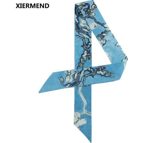 2018 field apricot flower star sky paint narrow long scarf ribbons tied bag handle hair head skinny scarves