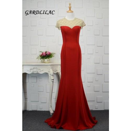 2018 Red O-Neck Long Evening Dresses Beaded Royal Blue Formal Prom Gowns Backless Plus size Wedding Bridal Eveing Gown