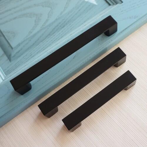 3.75" 5" 6.3" 7.55" Black Furniture Handles Zinc Alloy Door Pulls Modern Kitchen Cabinet Handle Wardrobe Handle 96 128 160 192mm