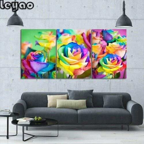 3 pcs 5D Diamond Embroidery Sale Colorful rose art Diamond Painting Full Drill Square Flower Diamond Mosaic Rhinestones Pictures