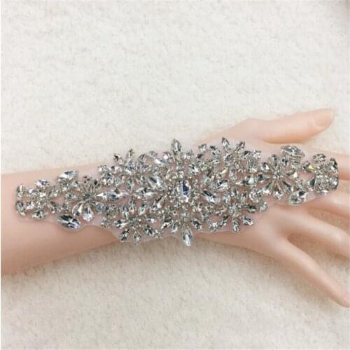 Hot Fix Wedding silver crystal Rhinestone applique bridal beaded applique on for wedding dresses