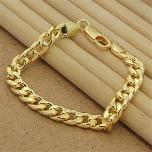 Classic 925 Sterling Silver Hand 8MM Sideways 18K Gold Bracelet For Men & Women Party Charm Jewelry Gift