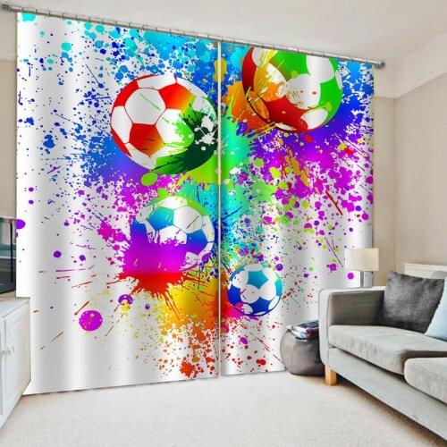 European Style Colorful Football Paint Soccer Print Window Curtains for Living Room Drapes Cortinas for Kids Boy Girl Bedroom