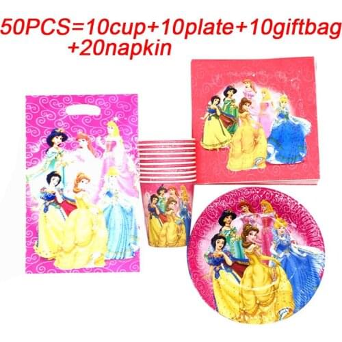 Disney Princess Happy Birthday Party Supplies Decor Gift Bags Kids Plate Cup Napkins Disposable Tableware Baby Shower Party Set