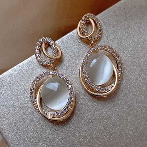 Yaologe Interlocking Double-Layer Golden Drop Shape Tiny Pendant Earrings Ornate Rhinestone Earrings 2020 Jewelry For Women