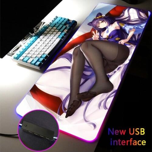 Genshin Impact RGB Mouse Pad USB Hub Anime Girl KEQING MousePads Four USB Docking Dock Typec Interface Multi-interface Desk Mat