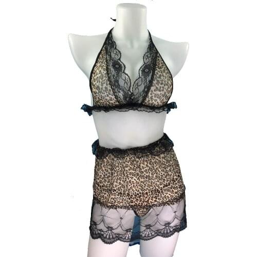 Leopard Lace Bikini Sexy Underwear Women Female Erotic Lingerie Sex Pajamas Perspective Erotic Bra Set