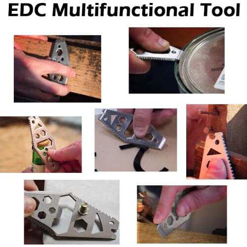 Outdoor Survival EDC Multifunction Stainless Steel Bottle Opener Wrench Key Chain Camping Pocket Tools Saw Blade Cutter Crowbar