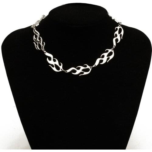 Trendy Hip hop Geometric Flame Statement Necklaces Punk Silver Color Jewelry For Women Fashion Geometric Necklaces Colliers Gift