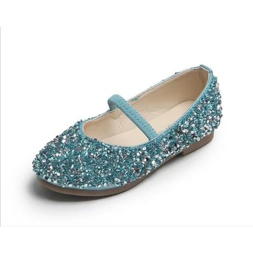 Fashion Girls' Leather Shoes Princess Spring New Non-Slip Soft Bottom Wear-Resistant Little Baby Sequined Childrens Shoes Large