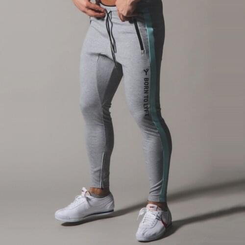 New Color Matching Sports Pants Mens Fitness Casual Pants Leg Zipper Stitching Leggings Fashion