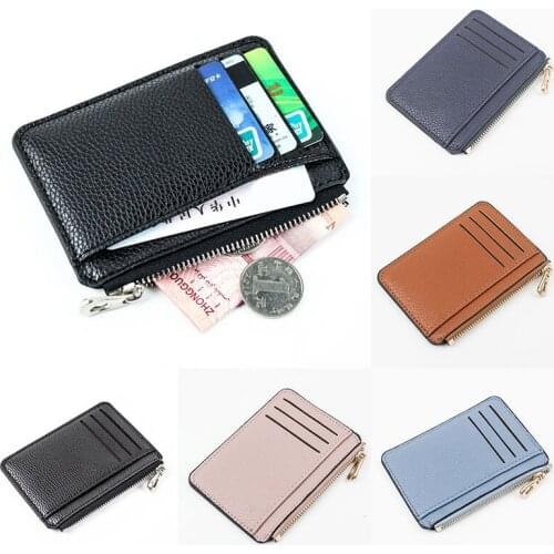 Men/Women Mini ID Card Holders Business Credit Card Holder PU Leather Slim Bank Card Case Organizer Wallet Zipper Unisex