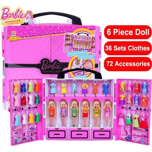 Original Barbie Doll Newest Mini Dream Wardrobe Barbie Dress Up Clothes Accessories Children Educational Toy Gift DTC36