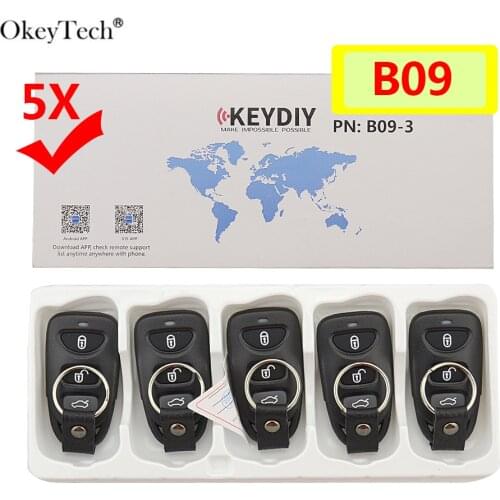 OkeyTech 5 PCS Original 3 Buttons Universal KEYDIY B09-3 Remote Control Key B-Series for KD-X2 KD900 KD900+,URG200 Key Machine